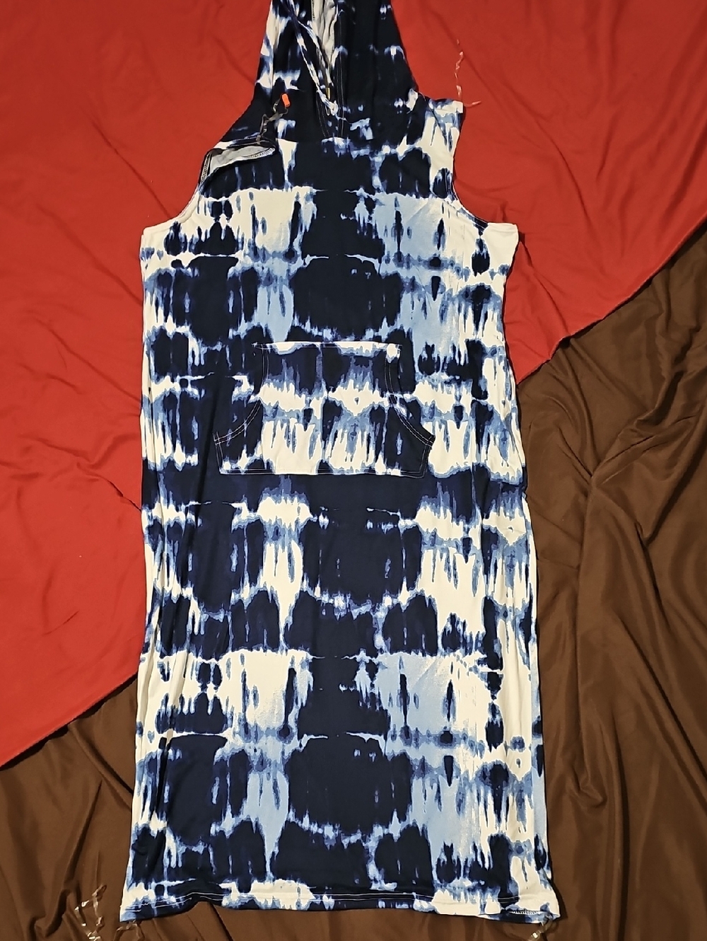 Sleeveless Strapless Blue Tie-Dye Hooded Dress